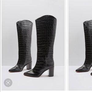 NEW SCHUTZ ANALEAH CROC EMBOSSED LEATHER BOOTS KNEE HIGH